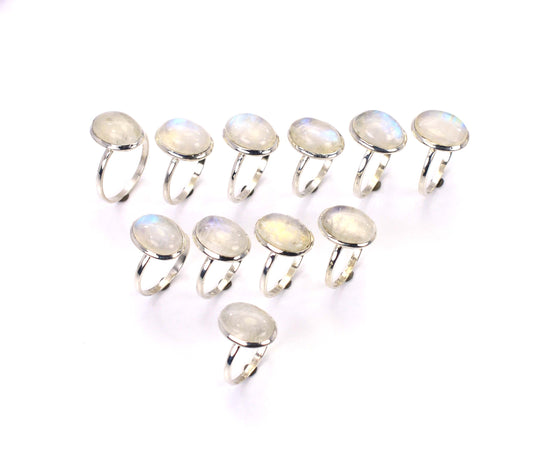 WHOLESALE 11PC 925 SOLID STERLING SILVER WHITE RAINBOW MOONSTONE RING LOT