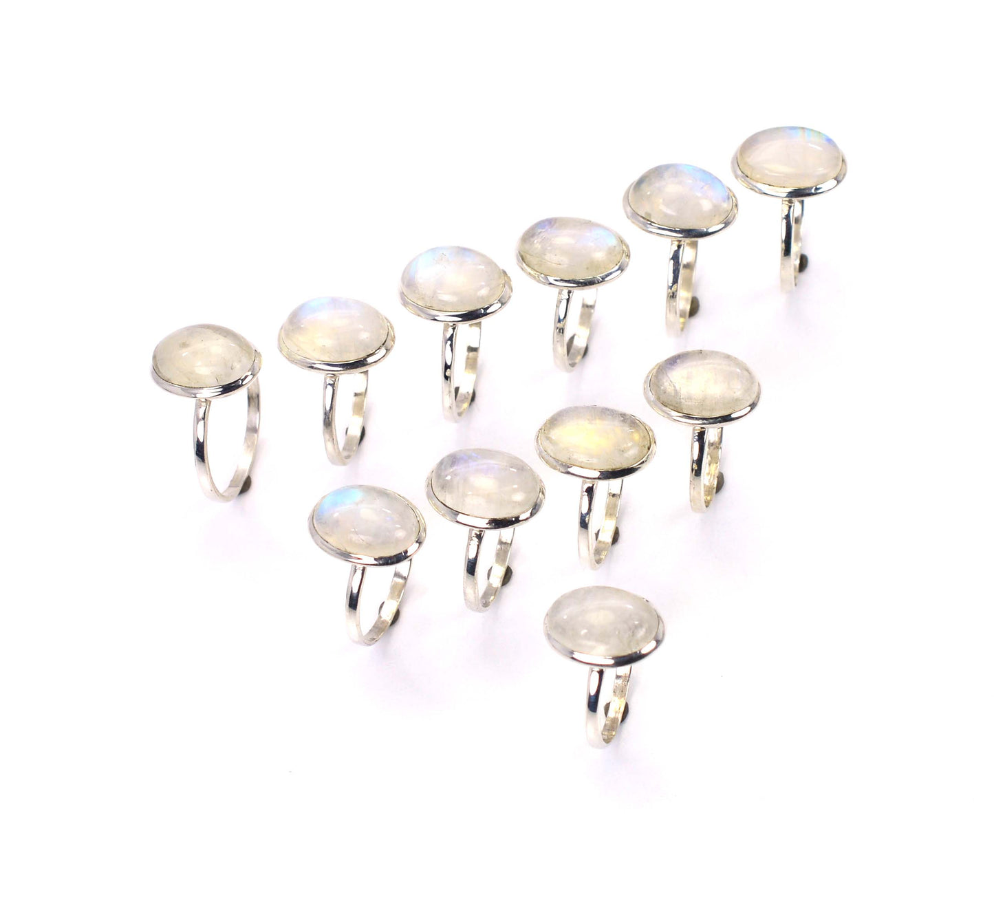 WHOLESALE 11PC 925 SOLID STERLING SILVER WHITE RAINBOW MOONSTONE RING LOT