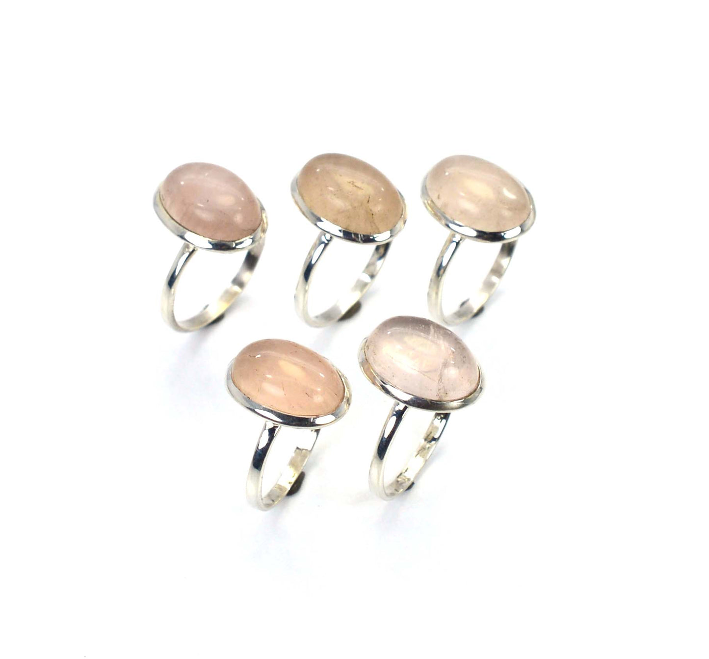 WHOLESALE 5PC 925 SOLID STERLING SILVER PINK ROSE QUARTZ RING LOT