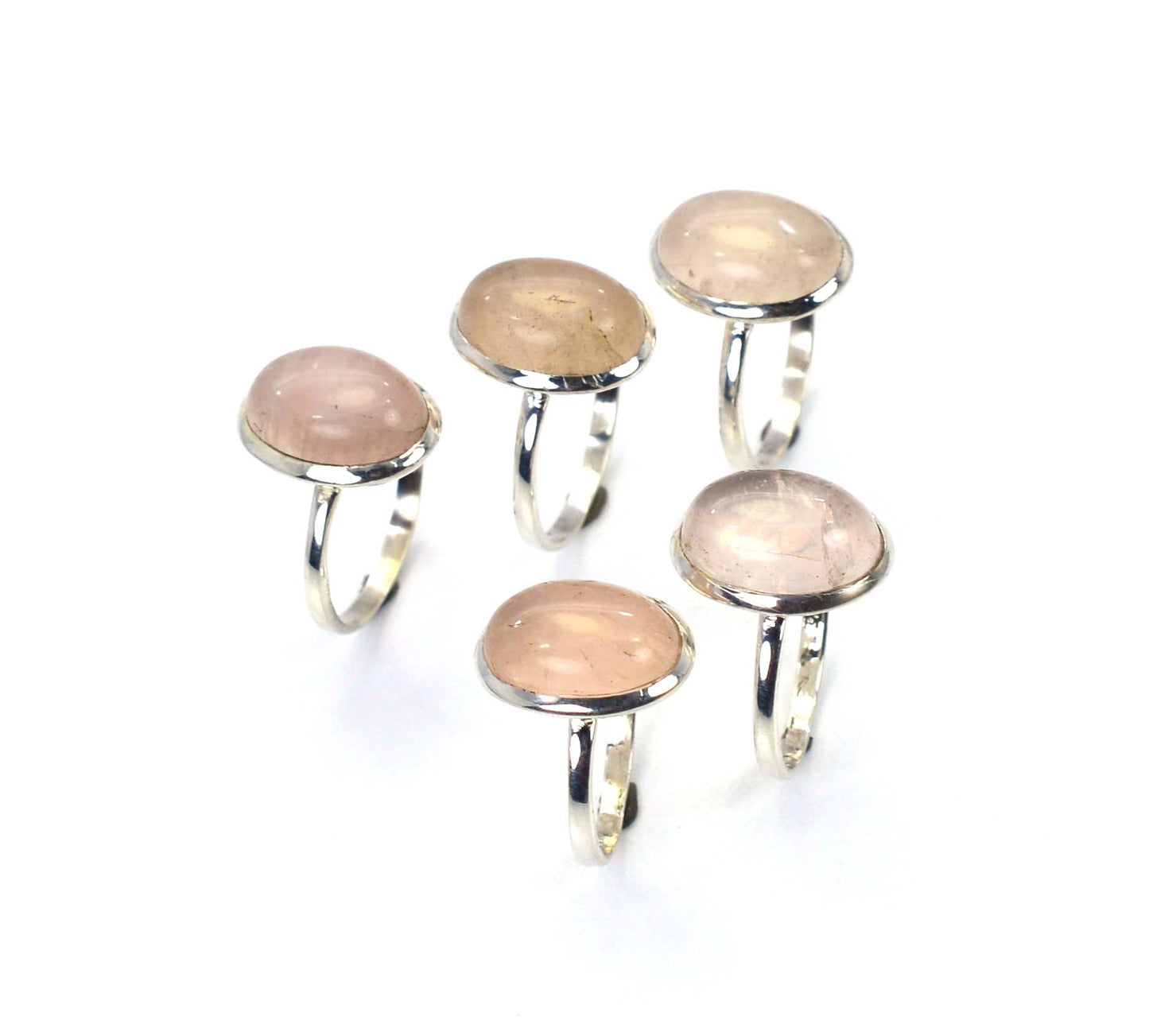 WHOLESALE 5PC 925 SOLID STERLING SILVER PINK ROSE QUARTZ RING LOT