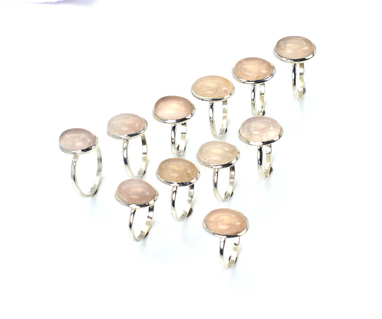 WHOLESALE 11PC 925 SOLID STERLING SILVER PINK ROSE QUARTZ RING LOT