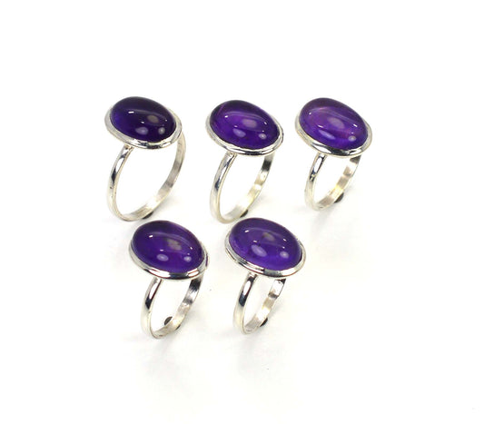 WHOLESALE 5PC 925 SOLID STERLING SILVER PURPLE AMETHYST RING LOT