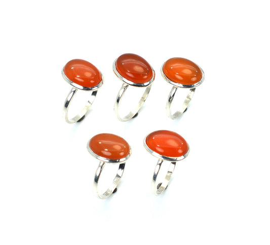 WHOLESALE 5PC 925 SOLID STERLING SILVER RED CARNELIAN RING LOT
