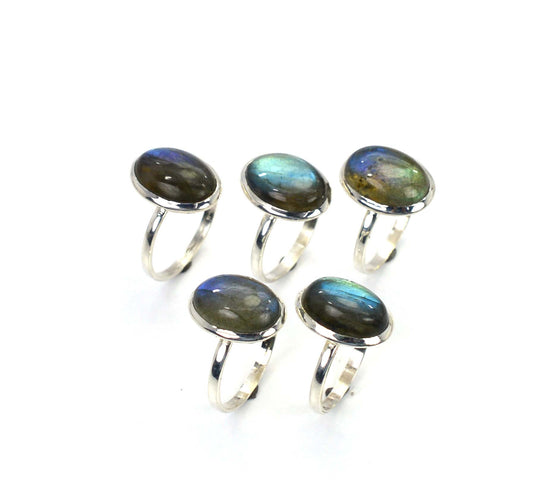 WHOLESALE 5PC 925 SOLID STERLING SILVER LABRADORITE RING LOT