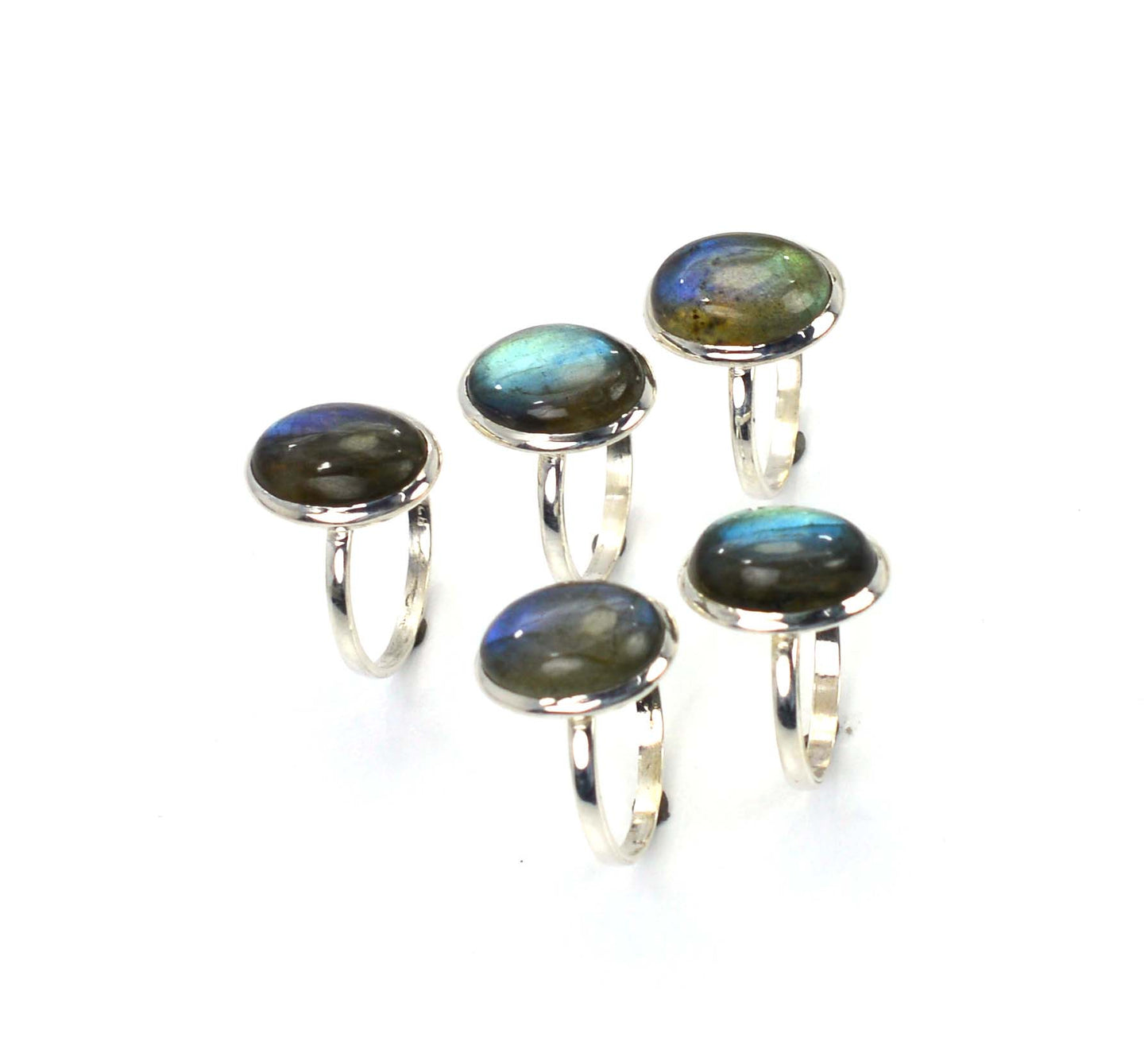 WHOLESALE 5PC 925 SOLID STERLING SILVER LABRADORITE RING LOT