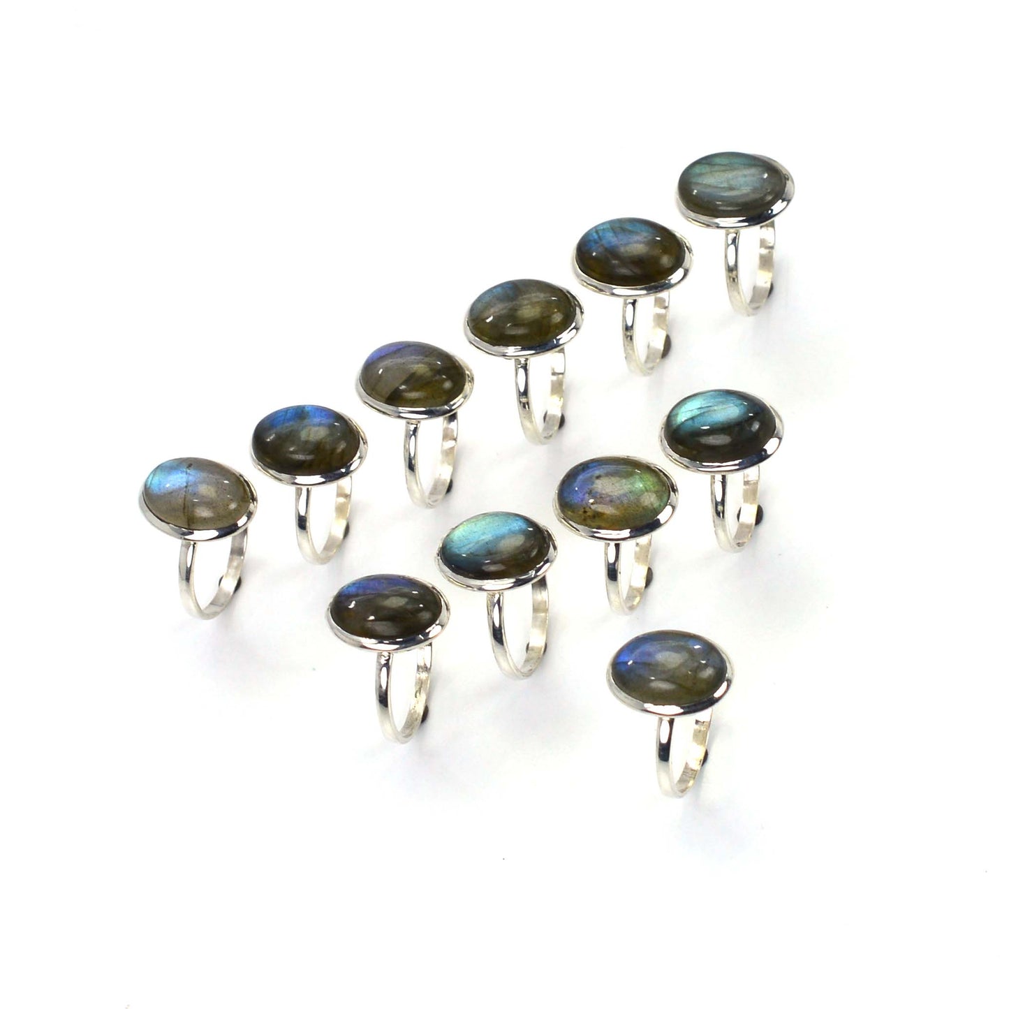 WHOLESALE 11PC 925 SOLID STERLING SILVER LABRADORITE RING LOT