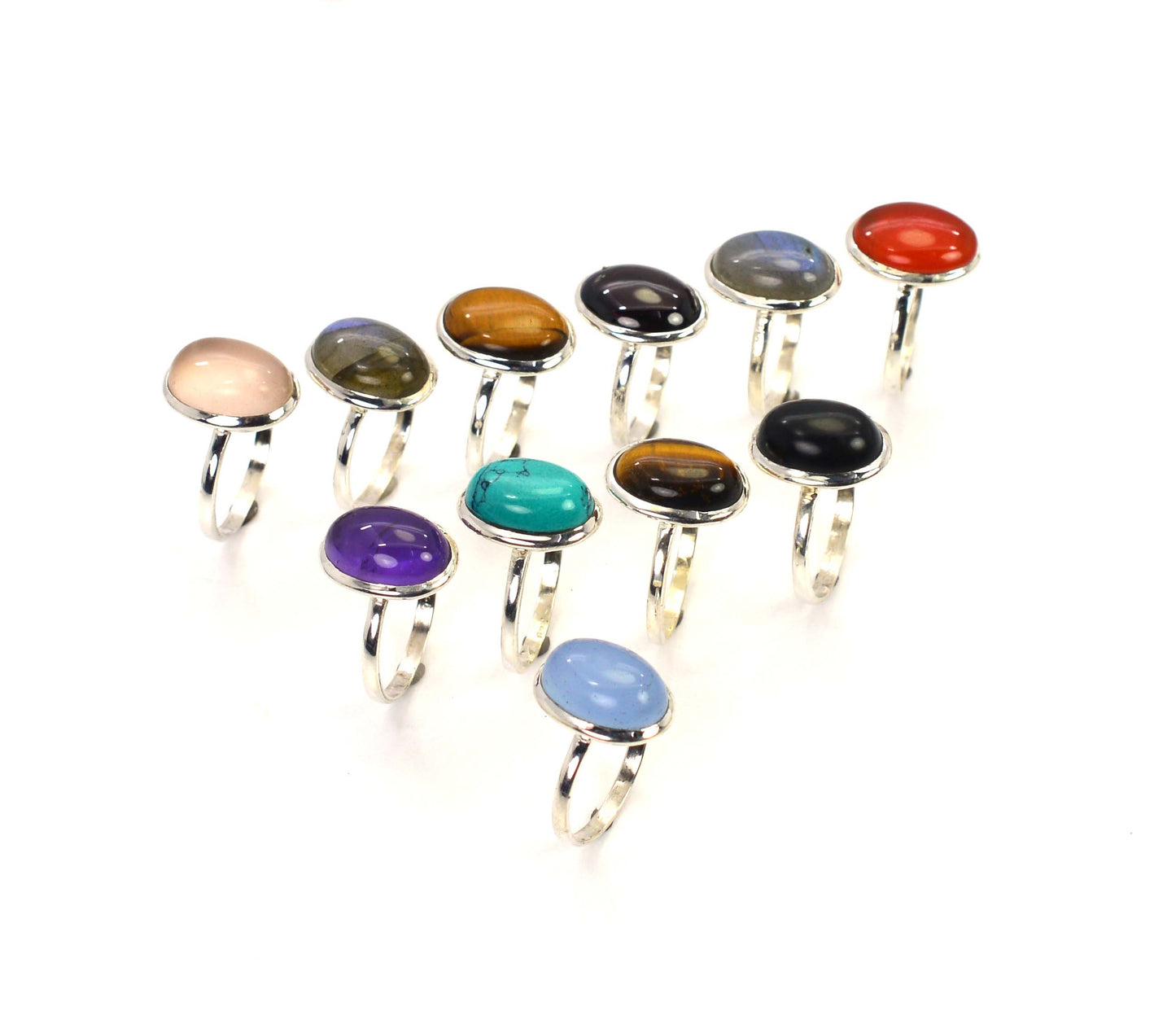 WHOLESALE 11PC 925 SOLID STERLING SILVER LABRADORITE MIX STONE RING LOT