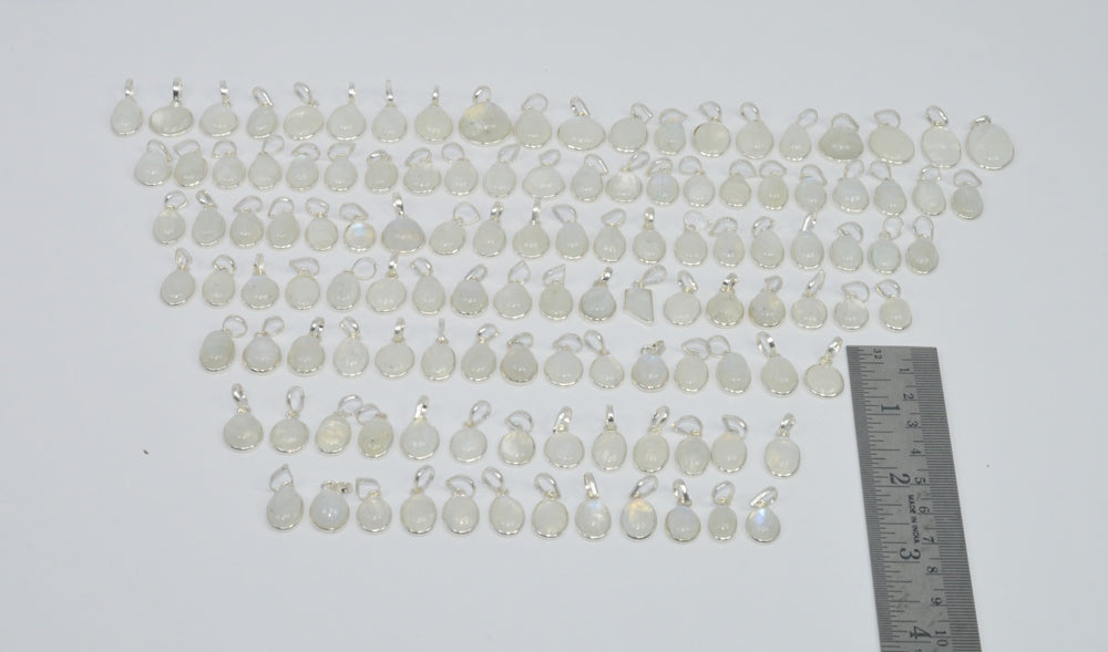 Wholesale 120Pc 925 Sterling Silver White Rainbow Moon Stone Pendant Lot