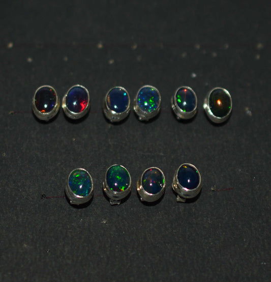 WHOLESALE 5PR 925 SOLID STERLING SILVER BLACK ETHIOPIAN OPAL STUD EARRING LOT