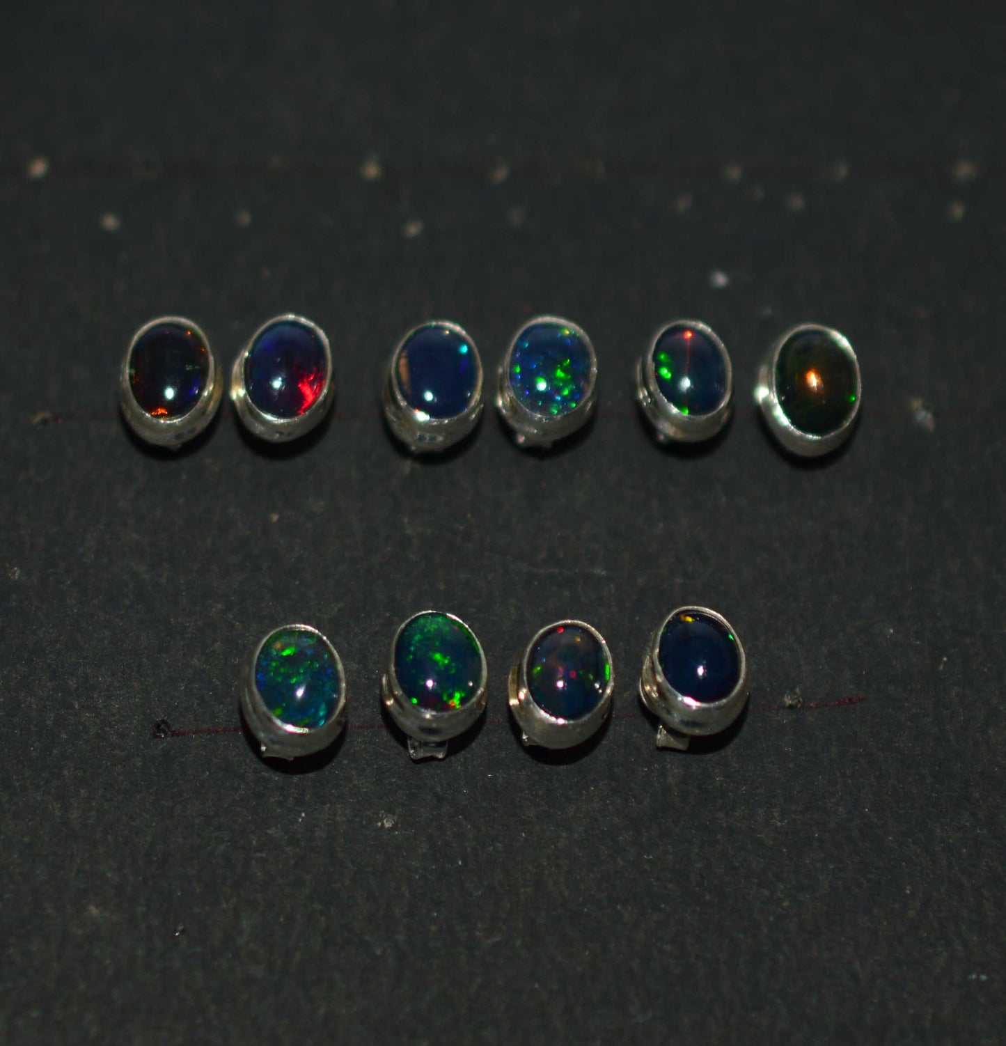 WHOLESALE 5PR 925 SOLID STERLING SILVER BLACK ETHIOPIAN OPAL STUD EARRING LOT