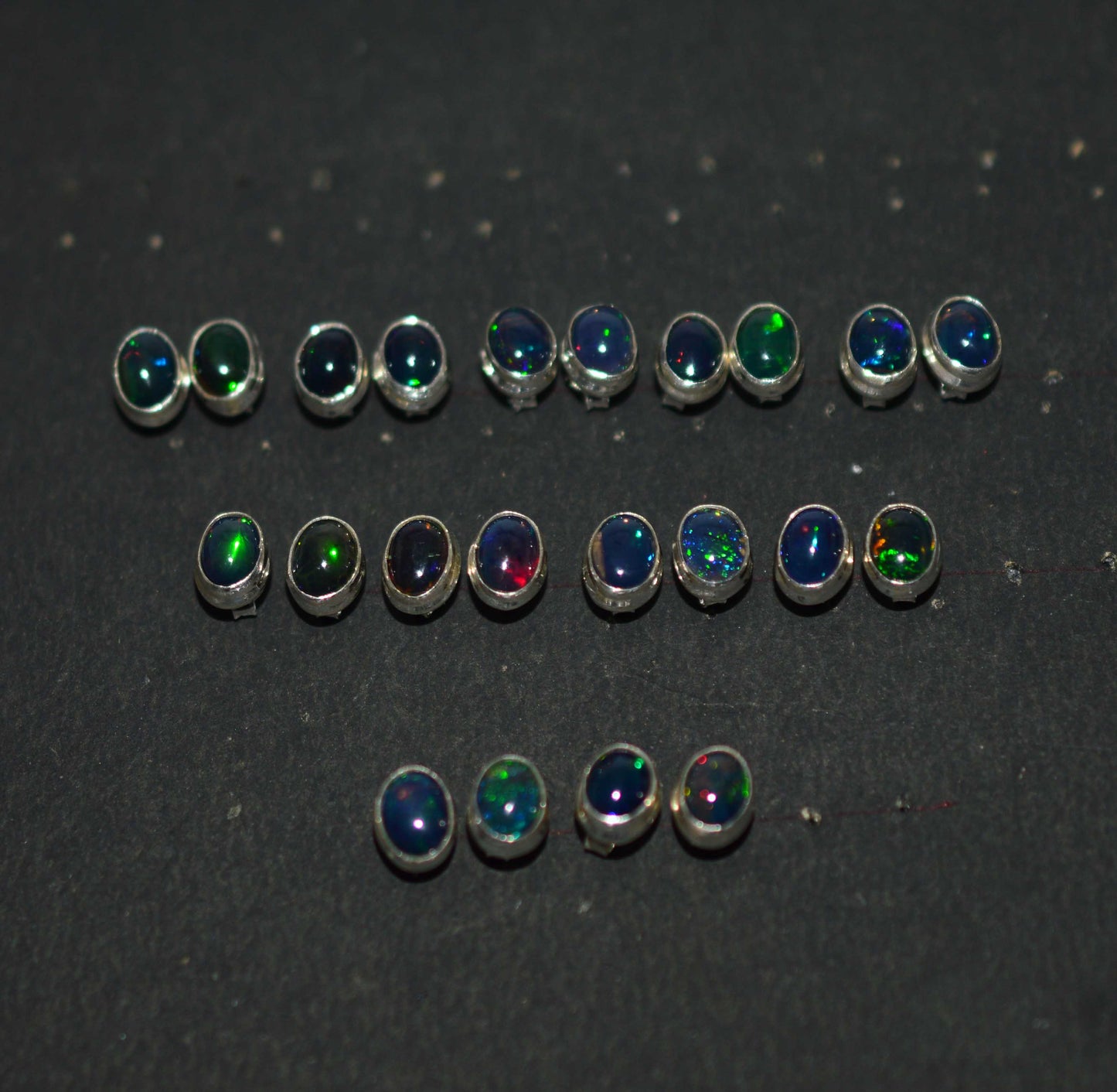 WHOLESALE 11PR 925 STERLING SILVER BLACK ETHIOPIAN OPAL STUD EARRING LOT