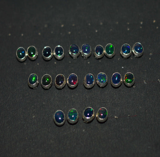 WHOLESALE 11PR 925 STERLING SILVER BLACK ETHIOPIAN OPAL STUD EARRING LOT