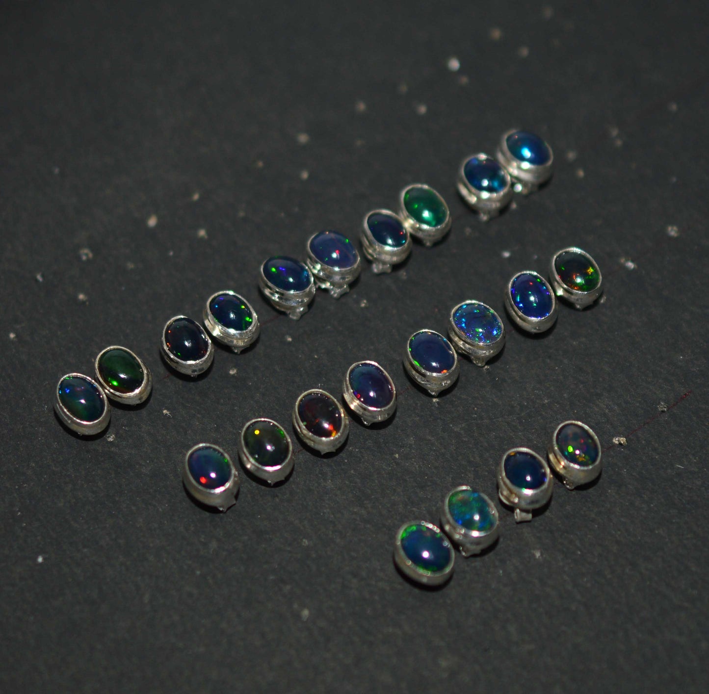 WHOLESALE 11PR 925 STERLING SILVER BLACK ETHIOPIAN OPAL STUD EARRING LOT