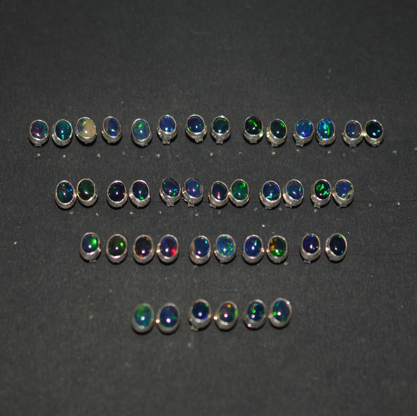 WHOLESALE 21PR 925 STERLING SILVER BLACK ETHIOPIAN OPAL STUD EARRING LOT