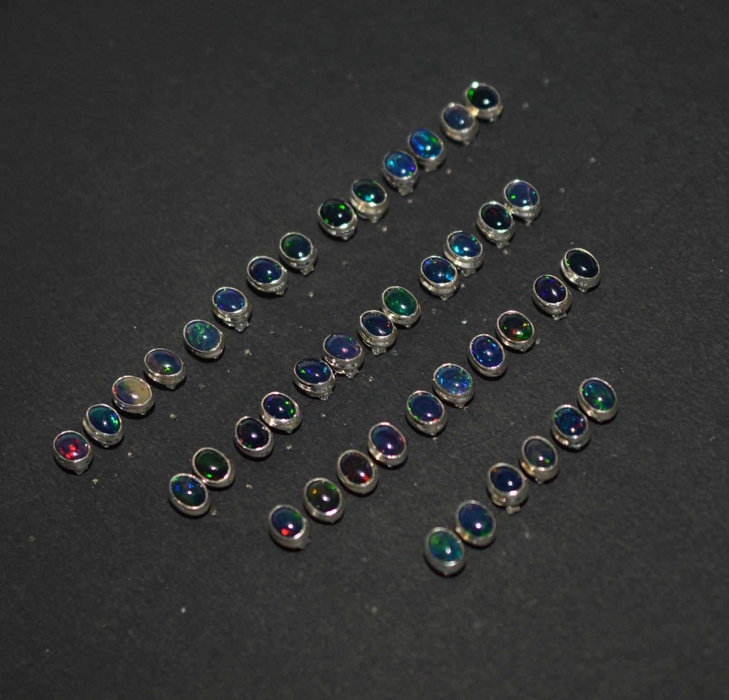 WHOLESALE 21PR 925 STERLING SILVER BLACK ETHIOPIAN OPAL STUD EARRING LOT