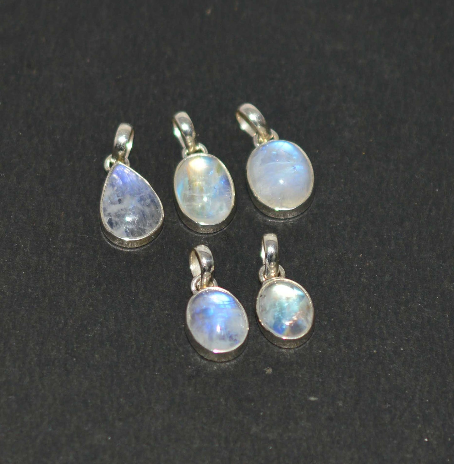 WHOLESALE 5PC 925 SOLID STERLING SILVER WHITE RAINBOW MOONSTONE PENDANT LOT