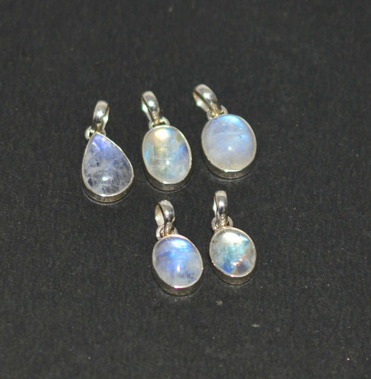 WHOLESALE 5PC 925 SOLID STERLING SILVER WHITE RAINBOW MOONSTONE PENDANT LOT