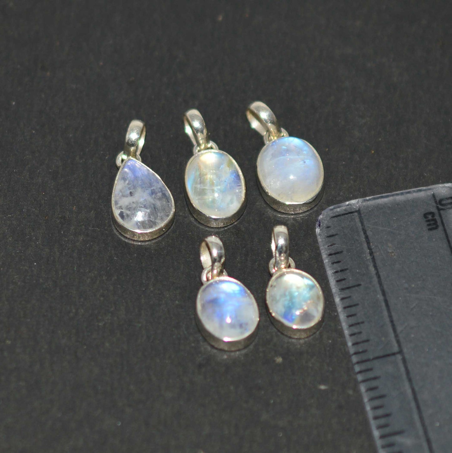 WHOLESALE 5PC 925 SOLID STERLING SILVER WHITE RAINBOW MOONSTONE PENDANT LOT