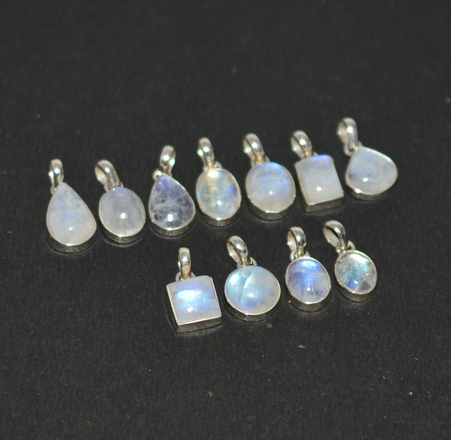 WHOLESALE 11PC 925 SOLID STERLING SILVER WHITE RAINBOW MOONSTONE PENDANT LOT