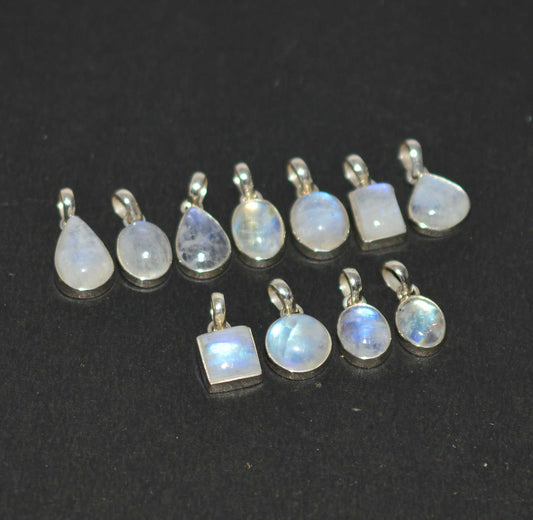 WHOLESALE 11PC 925 SOLID STERLING SILVER WHITE RAINBOW MOONSTONE PENDANT LOT