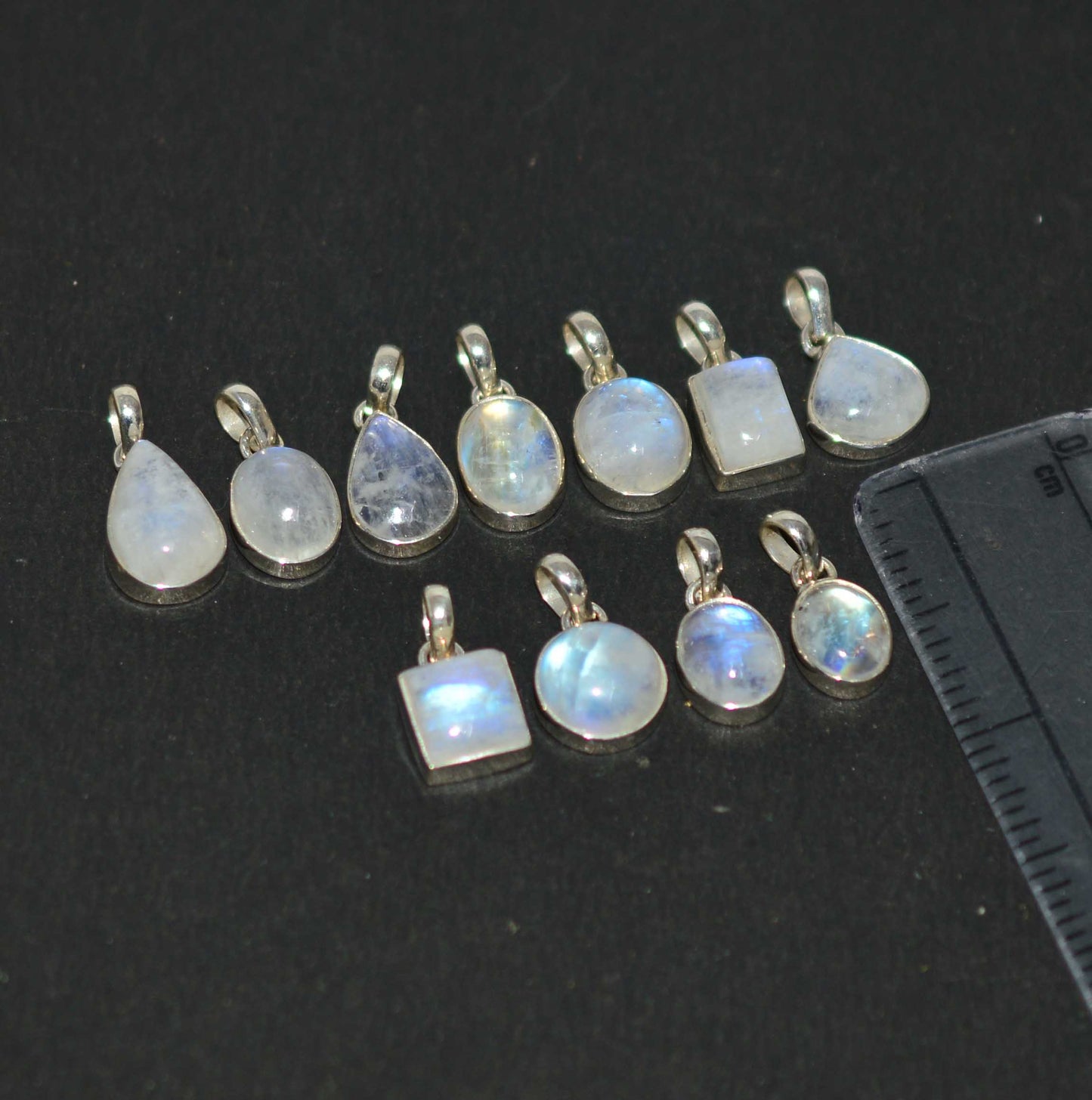 WHOLESALE 11PC 925 SOLID STERLING SILVER WHITE RAINBOW MOONSTONE PENDANT LOT