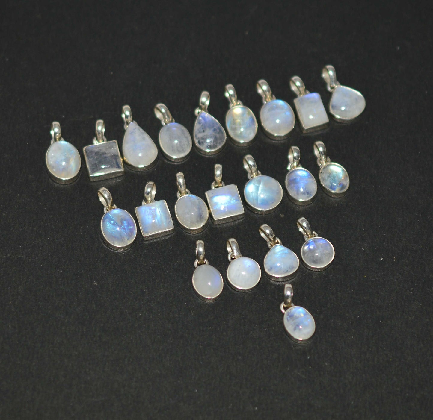 WHOLESALE 21PC 925 SOLID STERLING SILVER WHITE RAINBOW MOONSTONE PENDANT LOT