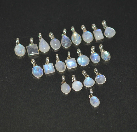 WHOLESALE 21PC 925 SOLID STERLING SILVER WHITE RAINBOW MOONSTONE PENDANT LOT