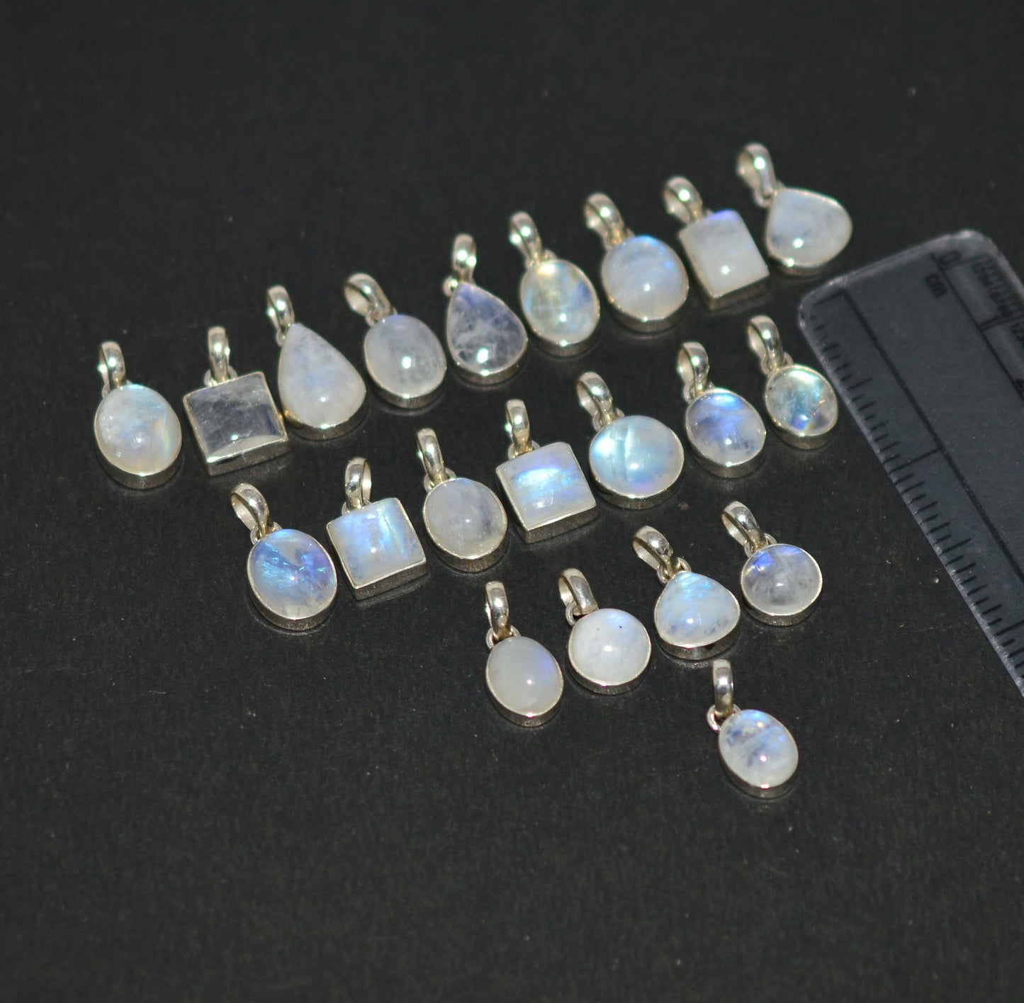 WHOLESALE 21PC 925 SOLID STERLING SILVER WHITE RAINBOW MOONSTONE PENDANT LOT