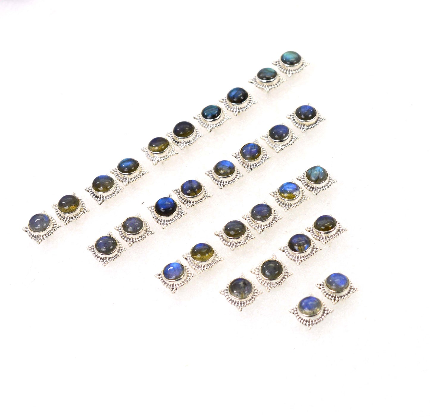 WHOLESALE 15PR 925 SOLID STERLING SILVER LABRADORITE STUD EARRING LOT