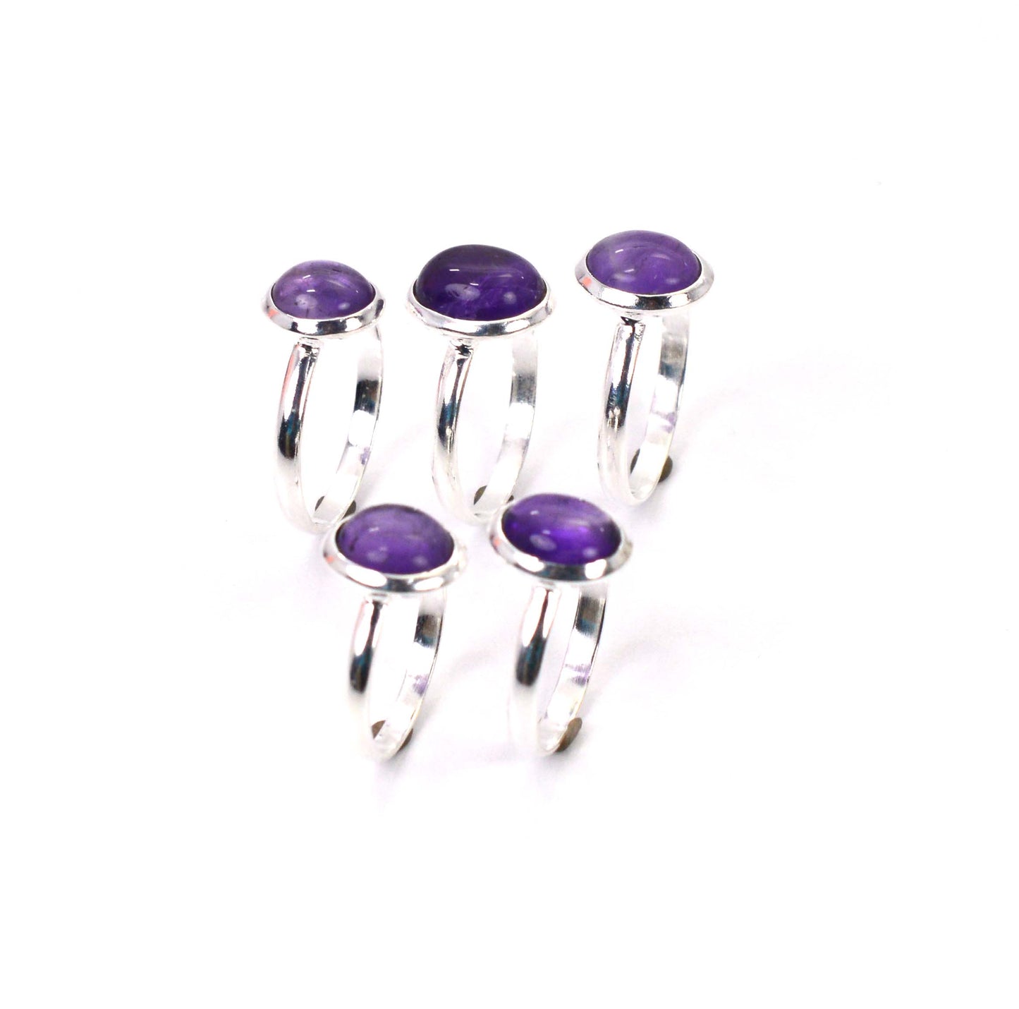 WHOLESALE 5PC 925 SOLID STERLING SILVER PURPLE AMETHYST RING LOT