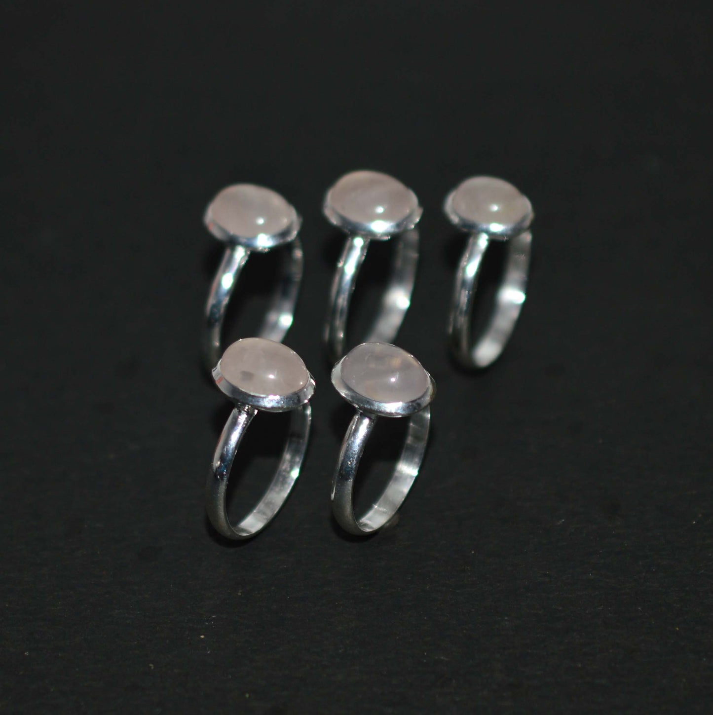 WHOLESALE 5PC 925 SOLID STERLING SILVER PINK ROSE QUARTZ RING LOT