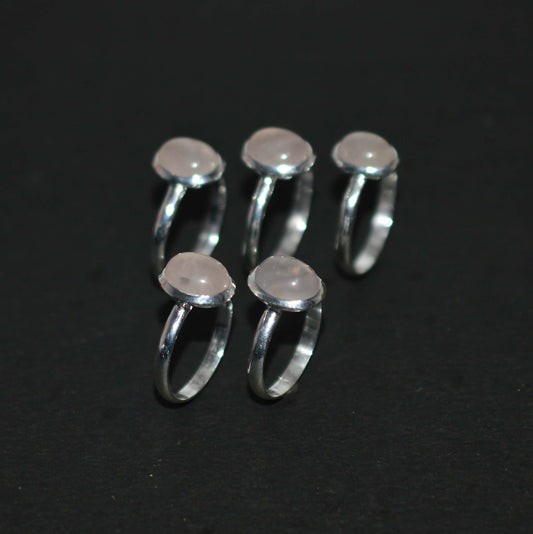 WHOLESALE 5PC 925 SOLID STERLING SILVER PINK ROSE QUARTZ RING LOT