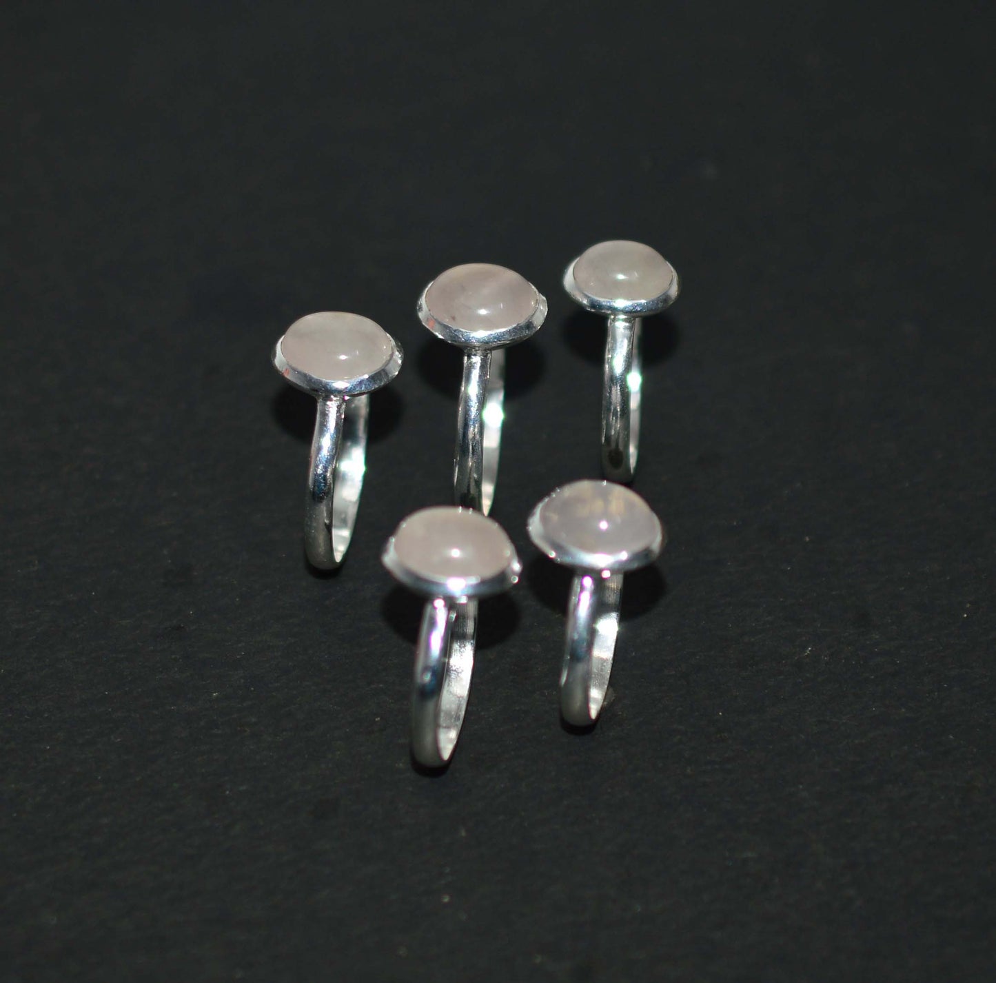 WHOLESALE 5PC 925 SOLID STERLING SILVER PINK ROSE QUARTZ RING LOT