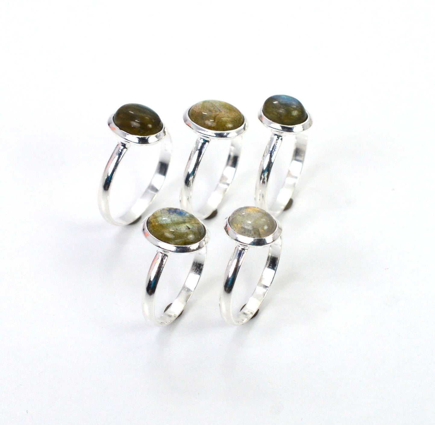 WHOLESALE 5PC 925 SOLID STERLING SILVER LABRADORITE RING LOT