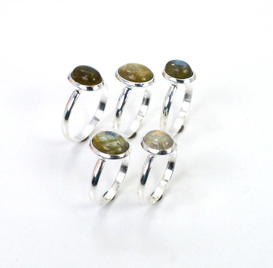 WHOLESALE 5PC 925 SOLID STERLING SILVER LABRADORITE RING LOT
