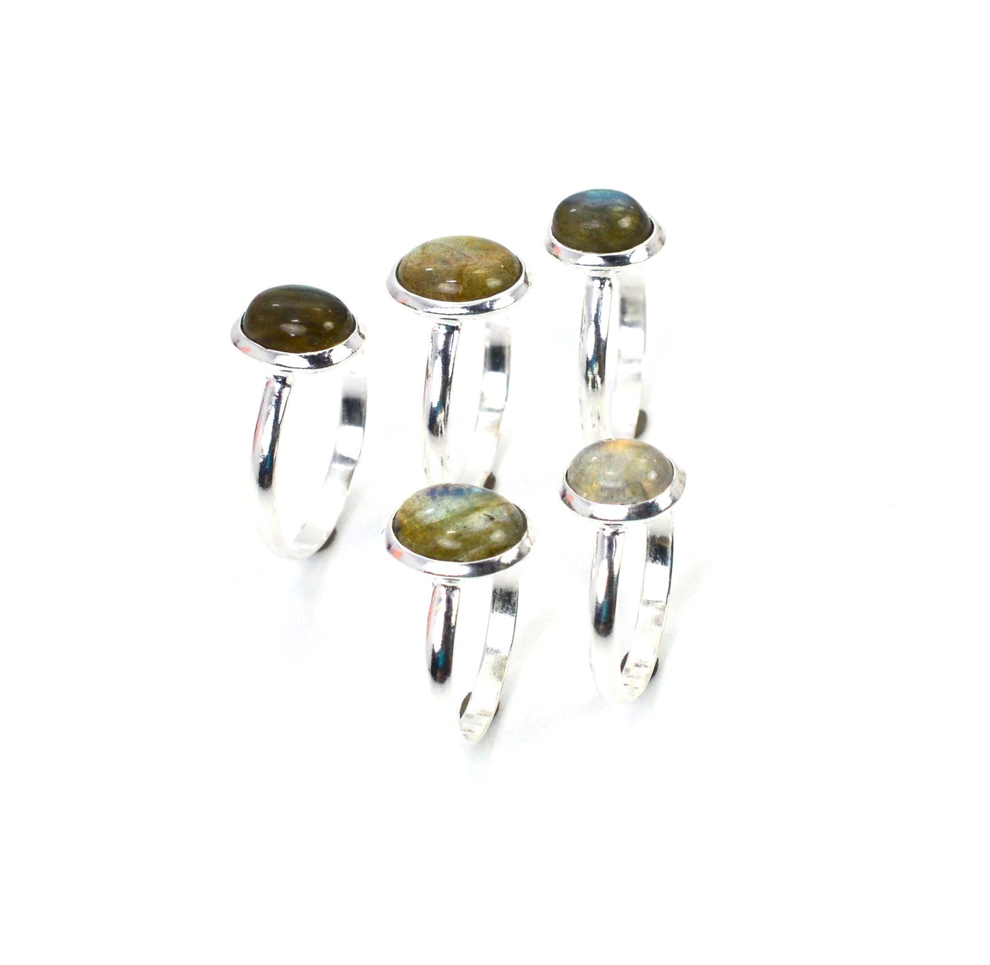 WHOLESALE 5PC 925 SOLID STERLING SILVER LABRADORITE RING LOT
