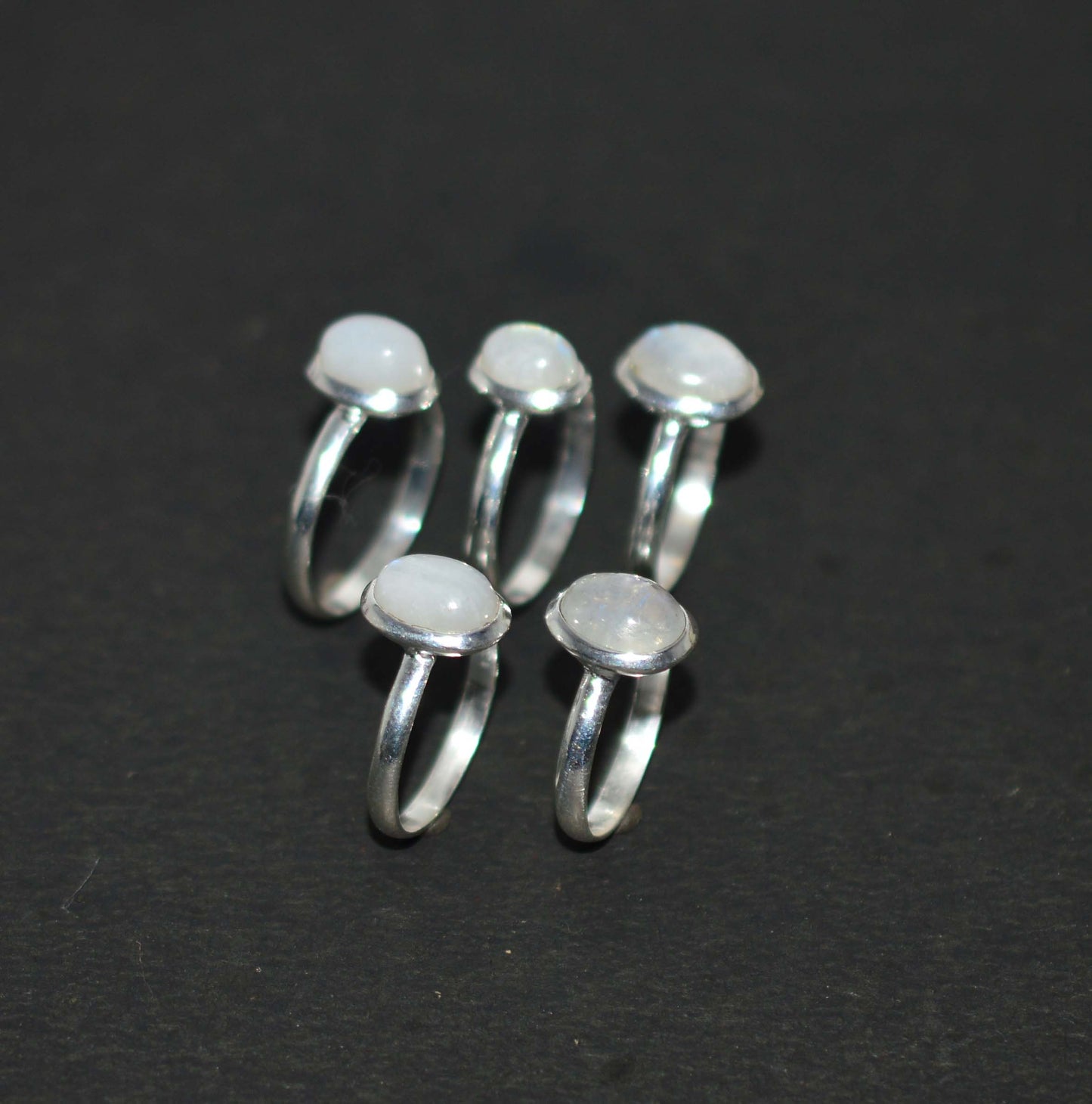 WHOLESALE 5PC 925 SOLID STERLING SILVER WHITE RAINBOW MOONSTONE RING LOT