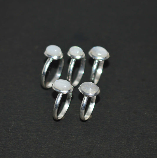WHOLESALE 5PC 925 SOLID STERLING SILVER WHITE RAINBOW MOONSTONE RING LOT