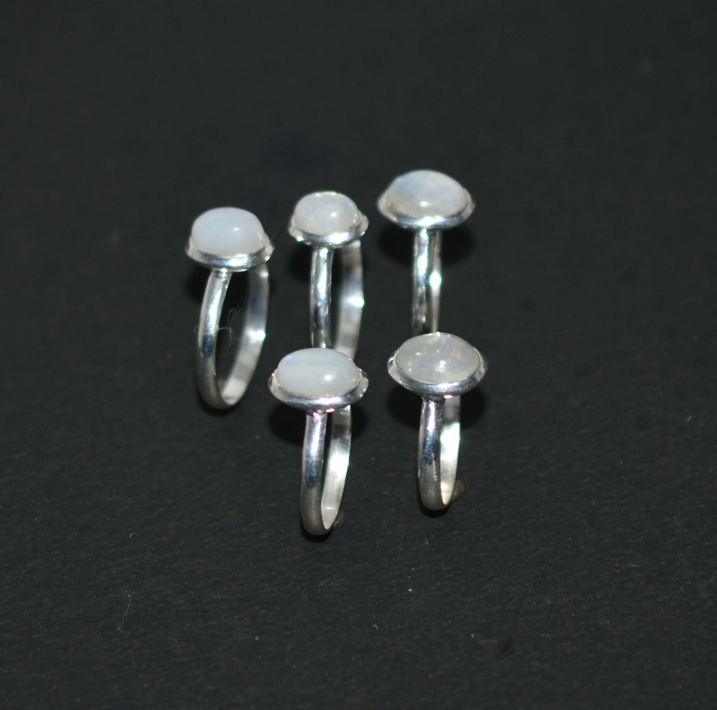 WHOLESALE 5PC 925 SOLID STERLING SILVER WHITE RAINBOW MOONSTONE RING LOT