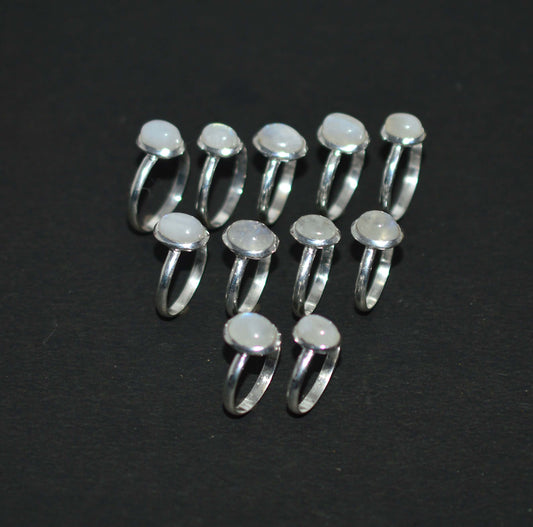 WHOLESALE 11PC 925 SOLID STERLING SILVER WHITE RAINBOW MOONSTONE RING LOT