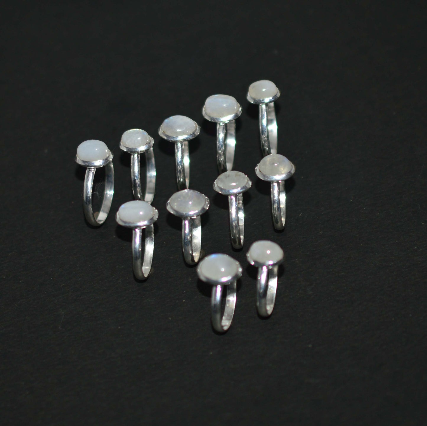WHOLESALE 11PC 925 SOLID STERLING SILVER WHITE RAINBOW MOONSTONE RING LOT