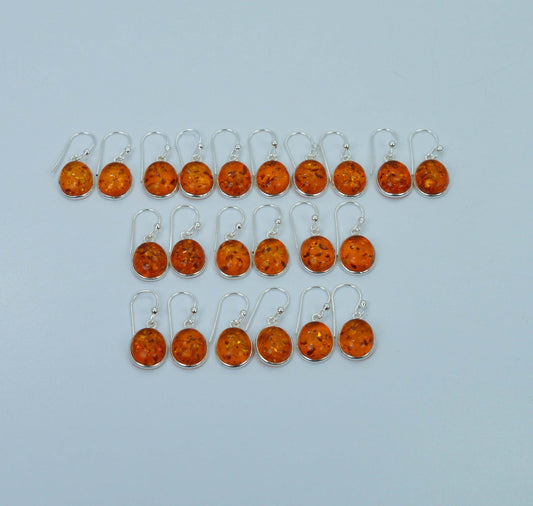 WHOLESALE 11PC 925 SOLID STERLING SILVER YELLOW AMBER HOOK EARRING LOT