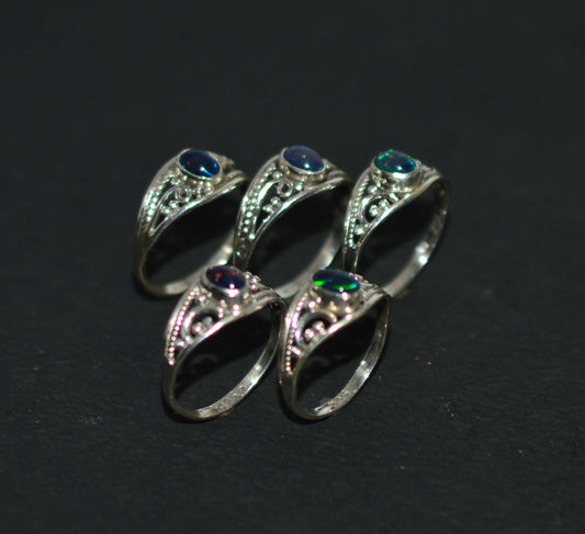 WHOLESALE 5PC 925 SOLD STERLING SILVER NATURAL BLACK ETHIOPIAN OPAL RING LOT
