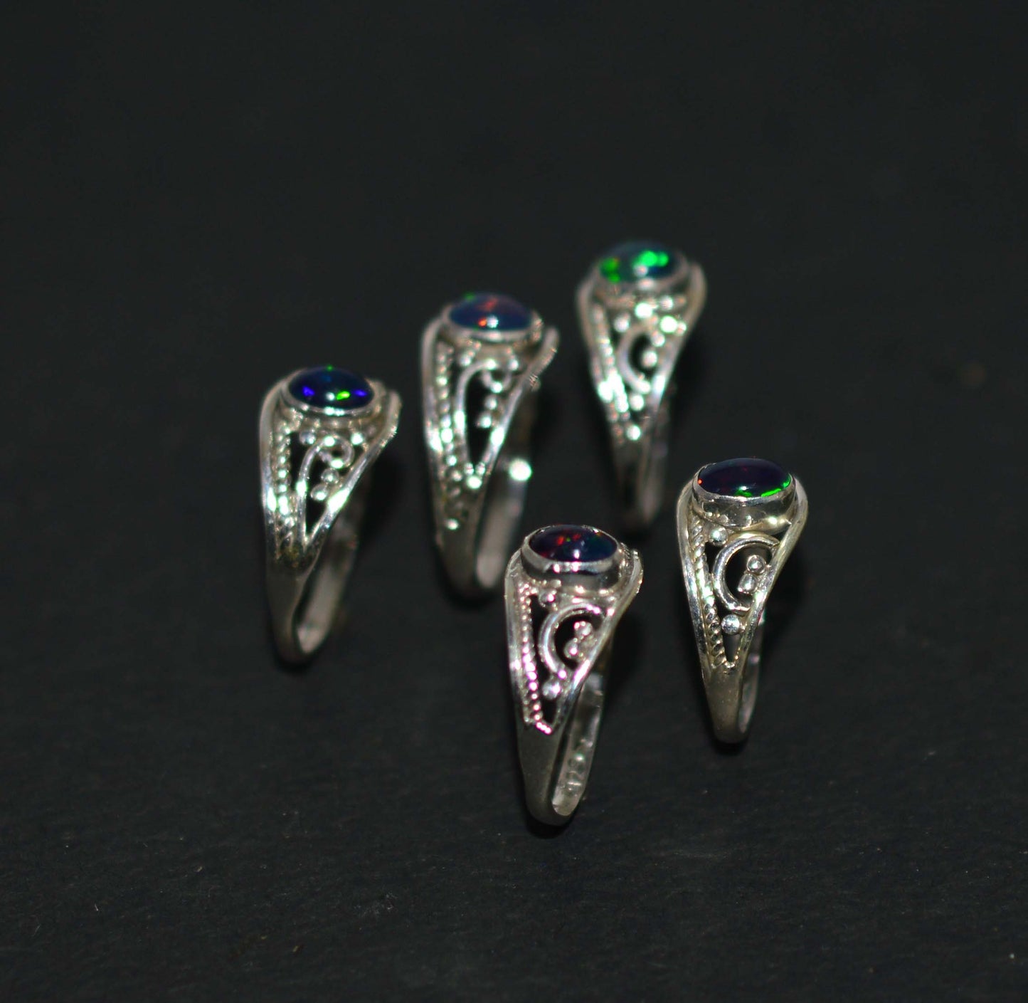 WHOLESALE 5PC 925 SOLD STERLING SILVER NATURAL BLACK ETHIOPIAN OPAL RING LOT