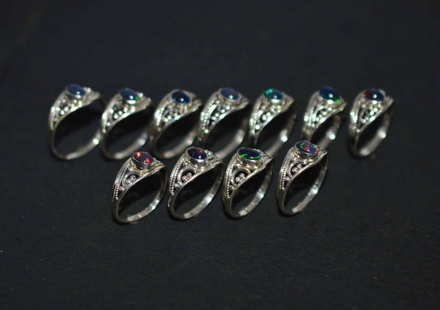 WHOLESALE 11PC 925 SOLD STERLING SILVER NATURAL BLACK ETHIOPIAN OPAL RING LOT