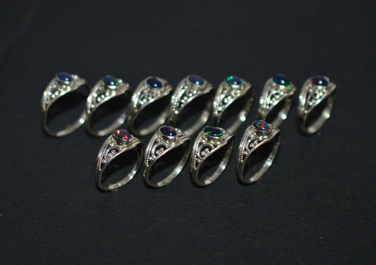 WHOLESALE 11PC 925 SOLD STERLING SILVER NATURAL BLACK ETHIOPIAN OPAL RING LOT