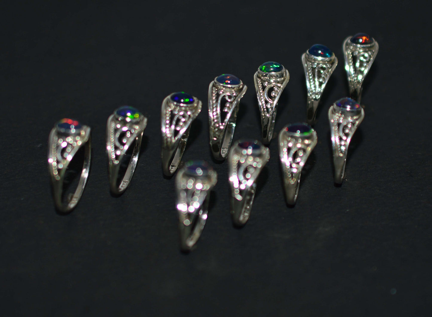 WHOLESALE 11PC 925 SOLD STERLING SILVER NATURAL BLACK ETHIOPIAN OPAL RING LOT