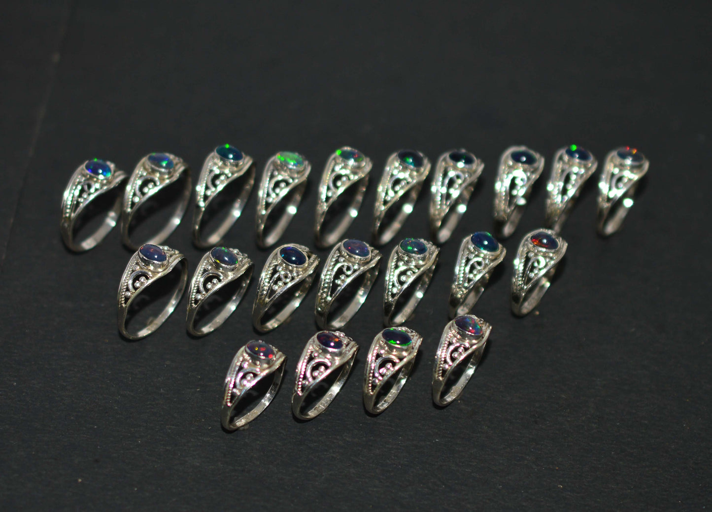 WHOLESALE 21PC 925 SOLD STERLING SILVER NATURAL BLACK ETHIOPIAN OPAL RING LOT