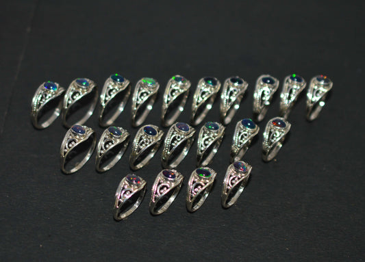 WHOLESALE 21PC 925 SOLD STERLING SILVER NATURAL BLACK ETHIOPIAN OPAL RING LOT