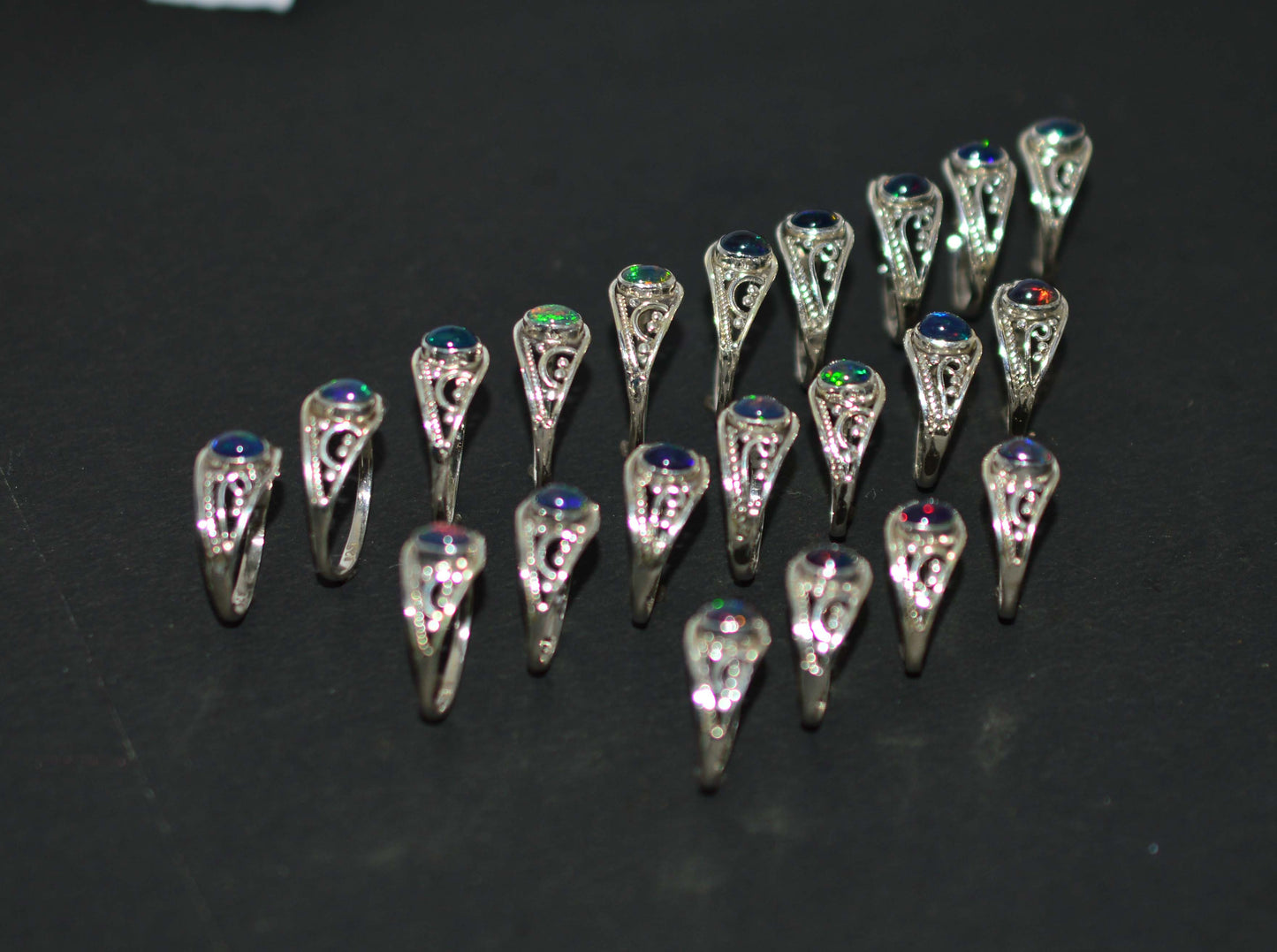 WHOLESALE 21PC 925 SOLD STERLING SILVER NATURAL BLACK ETHIOPIAN OPAL RING LOT
